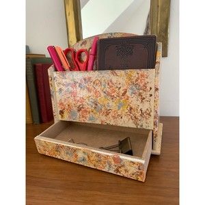 Vintage Wooden Splatter Desk Organizer